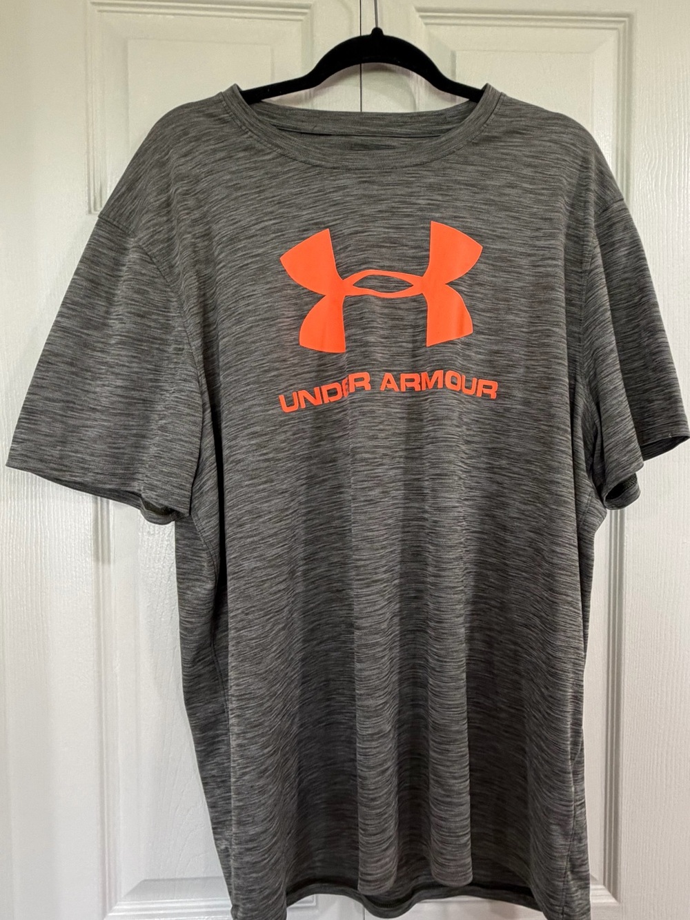 Under Armour Gray Heather Short Sleeve Tee with Bright Orange Logo